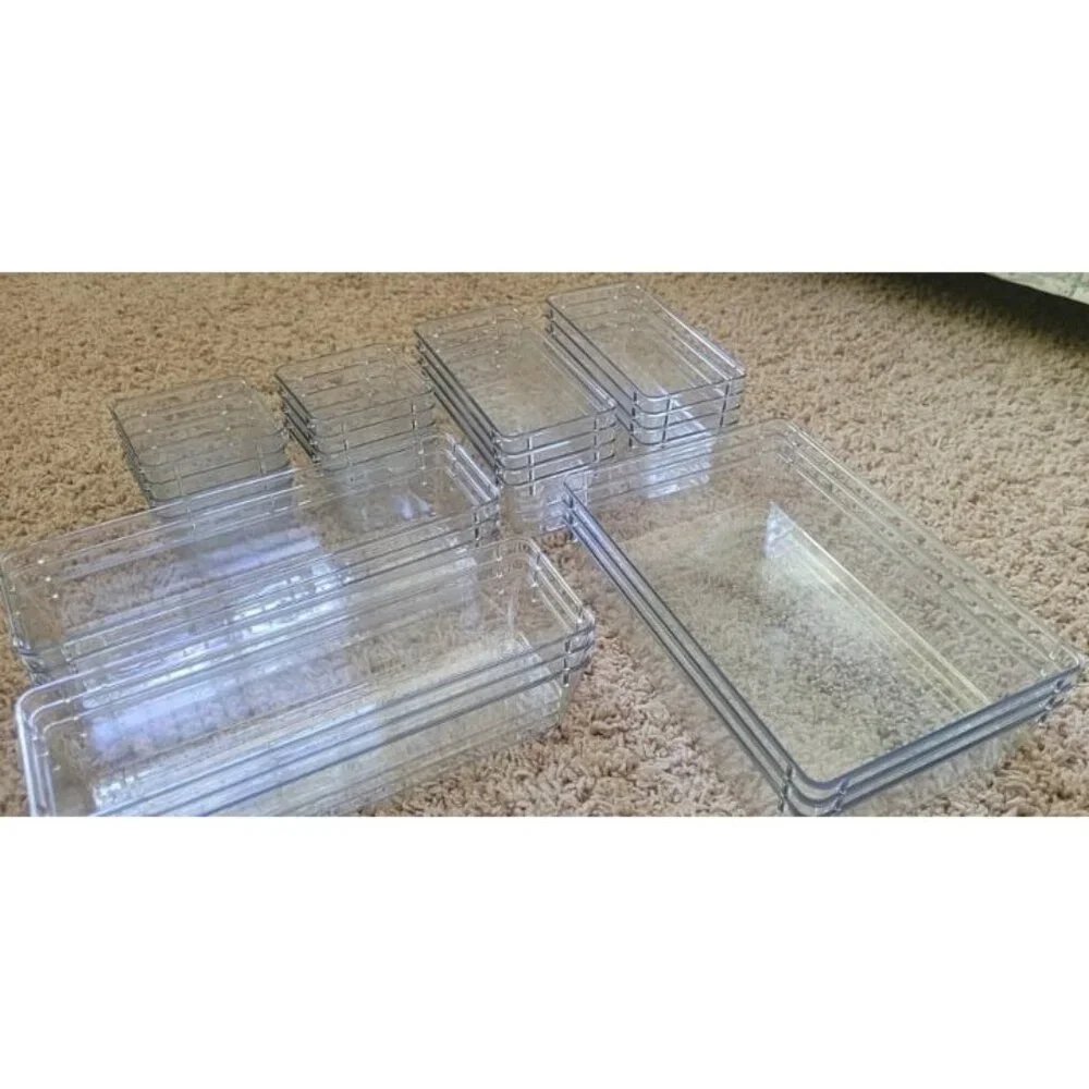 New 25 PCS Clear Plastic Drawer Organizers Set, 4-Size Vanity Drawer